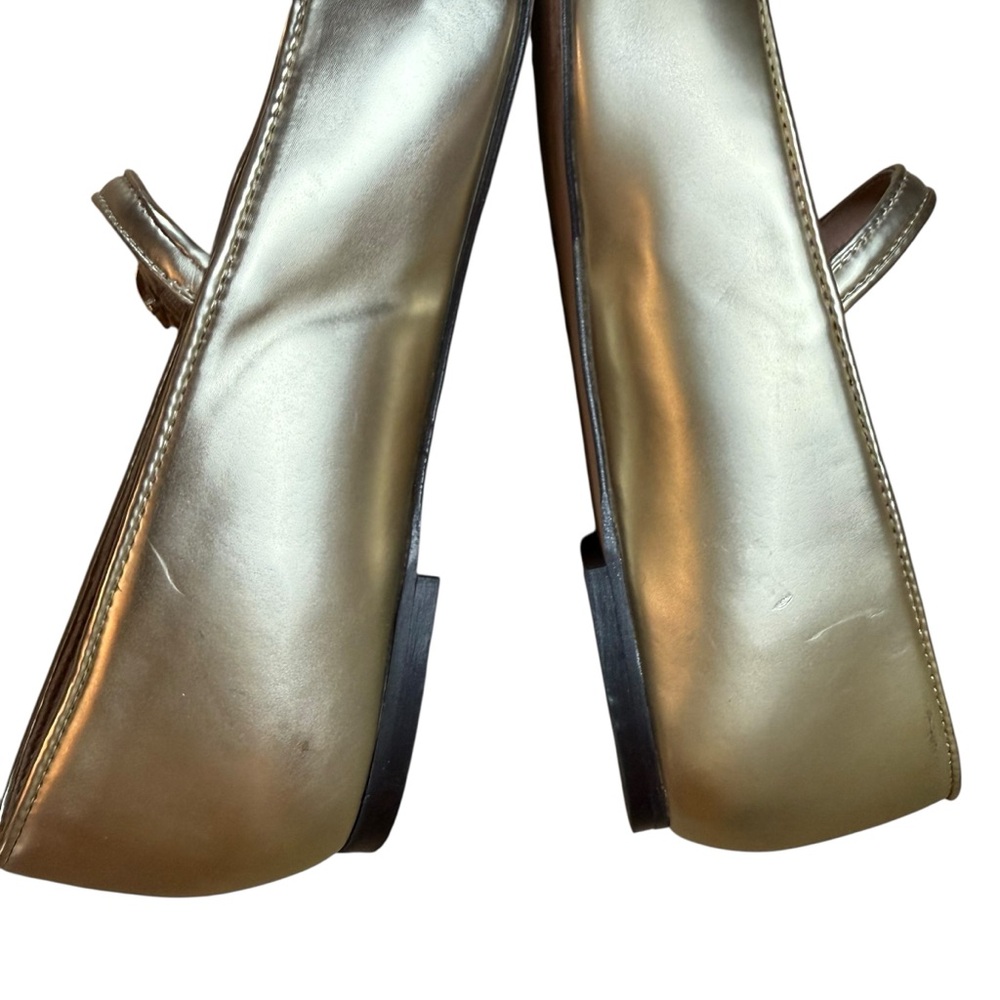 J.Crew Metallic Gold Leather Mary Jane Flats Women 7 Square Toe Ballet Shoes - Picture 10 of 14